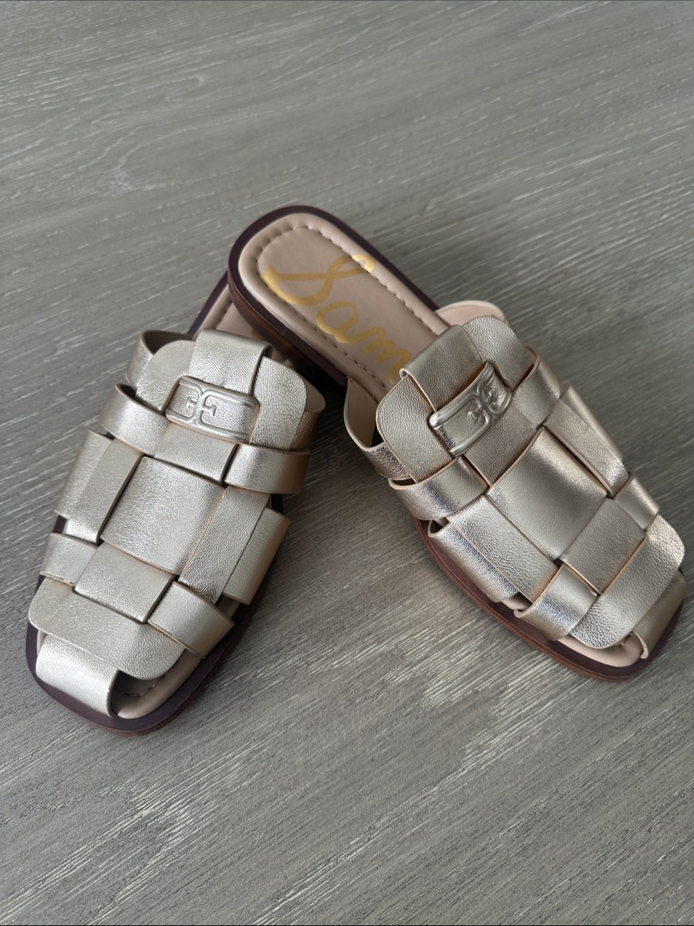 Sam Edelman Metallic Gold Fisherman Leather Slide Sandals